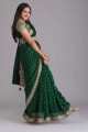 sari vert en georgette à paillettes