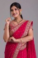 sari rose à paillettes georgette avec chemisier