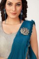 Saris en soie avec bordure en dentelle bleu sarcelle