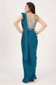Saris en soie avec bordure en dentelle bleu sarcelle