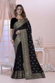 sari noir tissé en soie avec chemisier