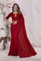sari de mariage brodé en filet rouge