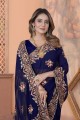 Embroidered Georgette Saree in Navy