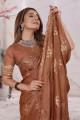 Rust brown Organza soft silk Saree with  Embroidered