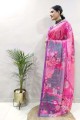 Impression numérique Saree rose avec Zari Georgette