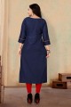 Cotton Navy blue Kurti with Embroidered