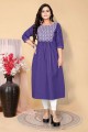 Lavender purple Kurti Cotton with Embroidered