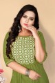 Cotton Mahendi green Kurti with Embroidered