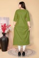 Cotton Mahendi green Kurti with Embroidered