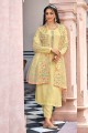 embroidered georgette straight pant suit in lemon