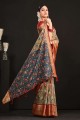 Sari en soie Tussar à impression numérique multicolore avec chemisier