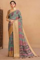 digital print tussar silk multicolor sari with blouse