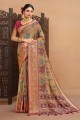 tussar silk digital print multicolor sari with blouse