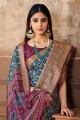 multicolor sari with digital print tussar silk