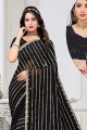 digital print georgette sari in black with blouse