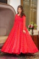 Robe robe rouge en georgette imprimée numérique avec Dupatta