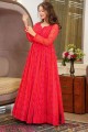Robe robe rouge en georgette imprimée numérique avec Dupatta