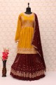 faux georgette yellow palazzo suit in embroidered