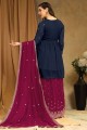 blue embroidered faux georgette palazzo suit
