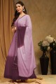 purple embroidered faux georgette palazzo suit