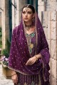 costume palazzo violet en mousseline de soie brodé
