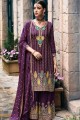 costume palazzo violet en mousseline de soie brodé