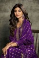purple palazzo suit in jacquard with embroidered