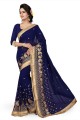 embroidered georgette sari in nevi with blouse