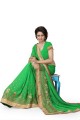 georgette perot grren  sari in embroidered