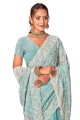 embroidered georgette sari in sea green  with blouse