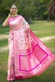 silk zari,embroidered baby pink sari with blouse