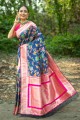 zari silk sari in blue