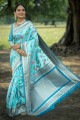 firozi  zari sari in silk
