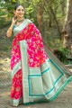 sari in rani pink  silk with zari