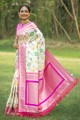 silk off white  sari in zari