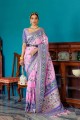 Zari soie bébé rose sari avec chemisier