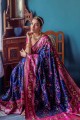 zari sari in navy blue silk