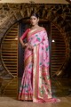 pink sari in banarasi raw silk with zari