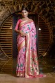 pink sari in banarasi raw silk with zari
