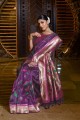 wine sari with zari banarasi raw silk