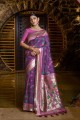 wine sari with zari banarasi raw silk