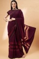 lycra maroon sari in stone,sequins,embroidered