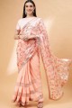 lycra peach sari in sequins,embroidered