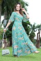 aqua gown dress in georgette with printed