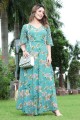 aqua gown dress in georgette with printed