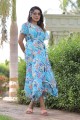 georgette gown dress with printed in sky blue
