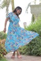 georgette gown dress with printed in sky blue