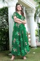 printed georgette green gown dress with dupatta