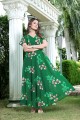 printed georgette green gown dress with dupatta