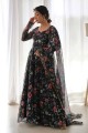 black gown dress in georgette with printed